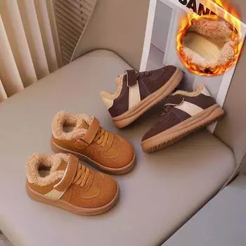 Children Warm Shoes Trendy Non-slip Kids Casual Shoes Suede Hookloop 2024 Winter New Fashion Boys Girls Sports Shoes Dirt-proof 22 коричневый