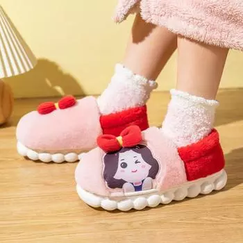 Children wear princess bow cotton slippers at home, cute children s cotton shoes are non-slip and step on shit to keep warm 28-29 [normal size] розовый