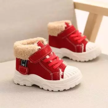 Children Winter Warm Snow Boots Boys Canvas Cotton Shoes Plush Insulated and Thickened Girls Boots Outdoor Non-slip Short Boots 22 чёрный