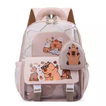 Childrens School Bag Cartoon Capybara Pattern Ergonomic Kindergarten Shoulder