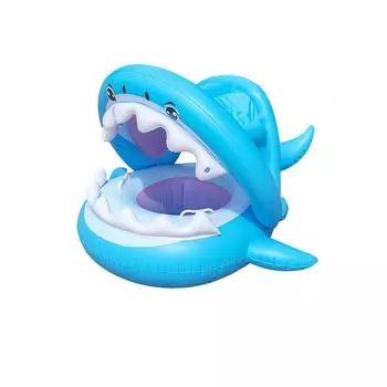 Childrens Swimming Ring Seat Cartoon Inflatable Shark With Handle Awning