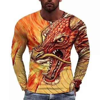 Китайский дракон 3D печатный мужской длинный рукав круглый вырез мода повседневный авангардный хип-хоп уличная личность оригинальный красивый топ S