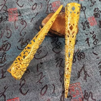 Chinese Ancient Hollow Knuckle Rings Finger Tip Protection Belly Dance Accessories Nail Rings Set золотой