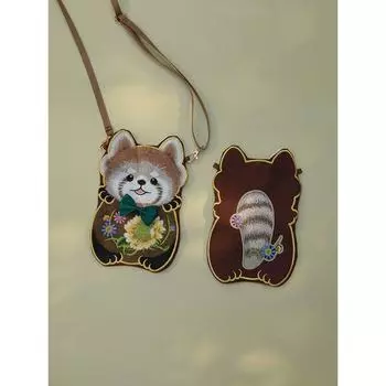 Chinese Ancient Style Li Yuge Embroidered Crossbody Bag Brown little panda