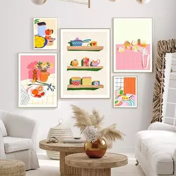 Китайская Азиатская Еда Иллюстрация Плакат Печать Dim Nibbles Snack Wall Art Картина на холсте Кухня Домашнее украшение Комната Картина 21x30cm No Framed