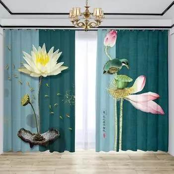 Китайский занавес, экран, новая китайская гостиная, атмосфера высокого класса, чернильный цветок лотоса, ретро, дзен, высокое затенение, новый модный узор W55 X H120cm X 2&HOOK