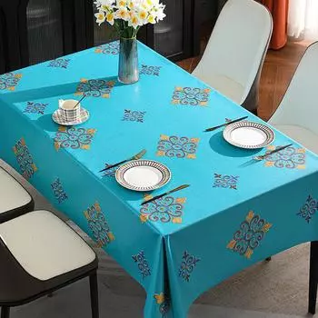 Chinese Embroidered Pvc Tablecloth Waterproof, Oil-Proof And Anti-Scalding Rectangular Tablecloth Dining Table Mat 140*140cm