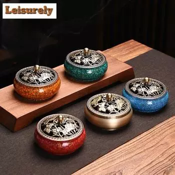 Chinese Lacquer Craft Series Lotus Incense Burner Hollow Lid Pond Night Plate Line Sandalwood Agarwood Smoking Censer Holder