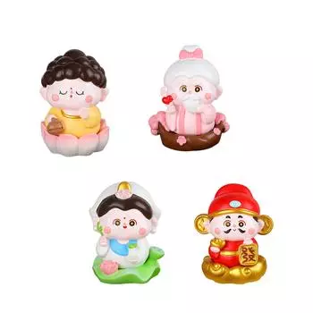 Chinese Lucky God Statue Miniature Figure Creative Small Sculpture Desktop Ornament for Office Cabinet Table Birthday Gift