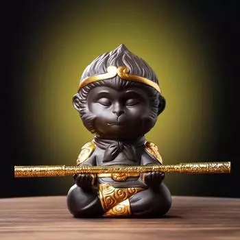 Chinese Purple Clay Kung Fu Tea Pet Monkey King for Home Tea Tray Decoration Tea Tray Sun Wukong Statues Sculptures