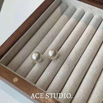 Chinese Restaurant 9 Jiang Yan Same Style Cotton Pearl Stud Earrings Female French Hepburn Style Retro Earrings Sterling Silver Needle Earrings Small size 12mm(Stud Earrings)