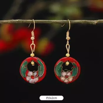 Chinese retro cloisonne enamel earrings female classical temperament simple flower earrings niche design earrings