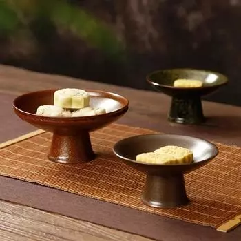 Chinese retro high-footed refreshment tray tea ceremony set fruit traytraybasketJapaneseceramicstonewaredessert fruitstorage