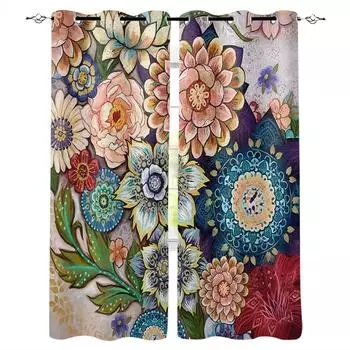 Chinese Rose Totem Flower Plant Blackout Curtains for Children Kids Home Decor Bedroom Living Room High Shading Window Curtains W135 x H60cm