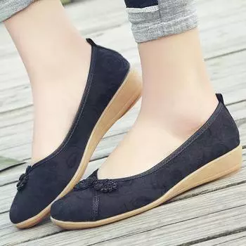 Chinese Ruyi Knot Women Cotton Fabric Embroidered Ballet Flats Retro Ladies Light Soft Comfort Casual Slip on Shoes 35 чёрный