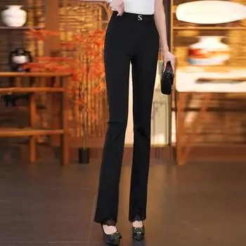 Chinese Style Bootcut Trousers Female 2025 Spring/Summer New Arrival National Style Suit Pants Stretchy High Waist Slimming Bell-Bottom Pants Pants Black [pants]] M/27 [45.00 kg-50.00 kg]]