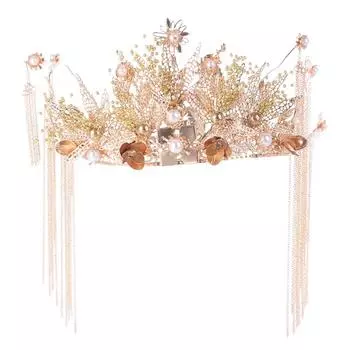 Chinese Style Bride Hair Crown Luxury Women Hanfu Hairpin Wedding Hair Crown with Ear Clips золотой