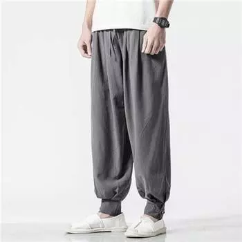 Chinese Style Buckle Pants Men Retro Style Small Leg Harem Thin Loose Ankle Tied Oversized Casual XXXXXL чёрный