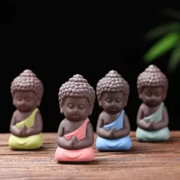 Chinese Style Buddha Statue Cute Mini Monk Figurines Creative Sitting Statues Home зелёный