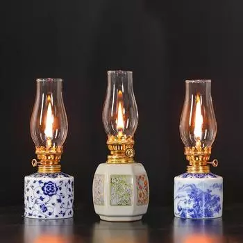 Chinese Style Butter Lamp Vintage Crafts Unique Hand Drawn Patterns Study Bedroom Glass Decorative Accessories Decorations