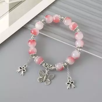 Chinese Style Butterfly Bracelet Metal Butterfly Y2k Hand Chain Glass Bead Bracelet Schoolgirl синий