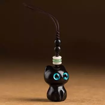 Chinese Style Cat Shape Jewelry Findings Wood Car Keyring Keychain Components Sandalwood Key Chains A