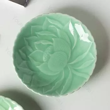 Chinese Style Circular Ceramic Plate High End Relief Flower Dining Plates Delicious Dishes Salad Fruit Plate Exquisite Tableware