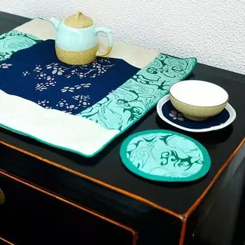 Chinese-Style Classical Floral Core Table Mat Light green by Moire Coaster 35*40cm