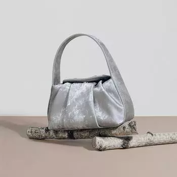 Chinese Style Cloud Bag Chinese Style Satin Leather High-end Pleated Handbag Leather Crossbody Bag for Women