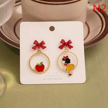 Chinese Style Cute Cartoon Girl Rabbit Pendant Earrings For Women Bows Asymmetrical Girls Charm Ear Jewelry