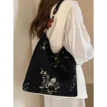 Chinese Style Embroidered Commuter Underarm Bag New Large Capacity New Chinese Style Shoulder Bag Literary Ancient Style Tote Bag