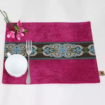 Chinese Style European High-End American Style New Dining Table Fabric Craft Placemat Luxury Coaster Bowl Placemat Dining Table Cushion Heat Proof Mat Rose-Big Flower 31*40cm