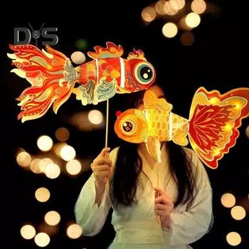 Фонарь в виде рыбы в китайском стиле, светодиодный светильник ручной работы, золотая рыбка, светящийся ночник для вечеринок, домашний декор красный