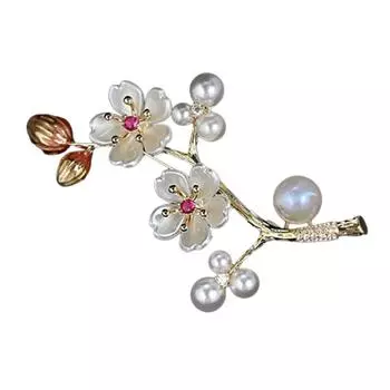 Chinese Style Floral Shell Brooch Antique Plum Blossom Handmade Lapel Pin Elegant Accessory For Coat Scarf Bag