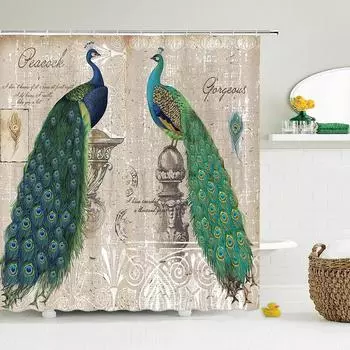 Chinese Style Flower Bird Shower Curtains Waterproof Bathroom Curtain 3d Printed Fabric With Hooks Decoration Shower Curtain W90xH180cm