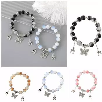 Chinese Style Glass Bead Bracelet Bowkont Y2k Hand Chain Creative Butterfly Bracelet Wedding розовый