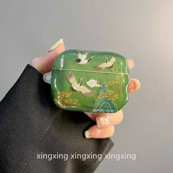 Chinese Style Green Tassel Crane for Airpods4 Apple Protective Case Bluetooth Airpodspro2 Generation 3 Generation Earphone Case airpods4 Green Crane [Single Shell]]