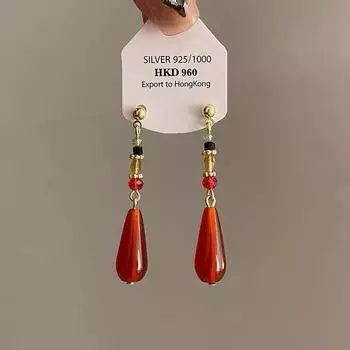 Chinese Style Hanfu Ethnic Earrings Fashion Red Water Drop Pendant Ear Clip Buckle Long Classical Retro Eardrop Jewelry Gift A1