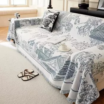 Chinese Style High Sense Sofa Towel Chenille Sofa Cover Cloth Four Seasons Universal Anti-Scratching Sofa Cover Sofa Cover 180*130cm чёрный