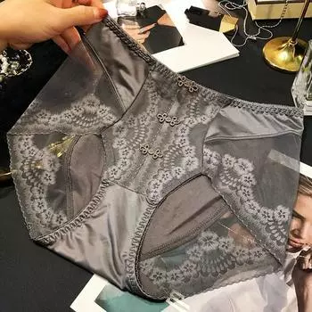 Chinese Style Lace Panties Frog Buckle Lace Flower Underwear Satin Silk Briefs Women Daily F