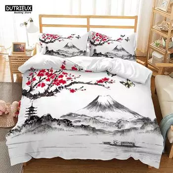 Chinese Style Landscape Bedding Set Plum Blossom Duvet Cover Sets With Pillowcase Duvet Cover Single Full King Comforter Sets EU single(135x200cm)