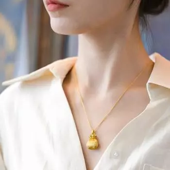 Chinese Style Lucky Bag Pendant Simple Gourd Necklace Personalized Mental Necklace Women Gourd