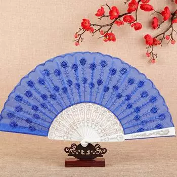 Chinese Style Peacock Dancing Fan Plastic Handle Hand Fan Traditional Sequins Folding Fan Summer разноцветный
