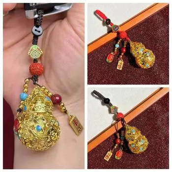 Chinese Style Pendant Phone Chain Hollow Phone Charm Gourd Car Keychain Car Key Accessories кофейный
