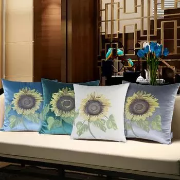 Chinese Style Pillow Cover with Sunflower Embroidery Cushion Cover Home Decor Throw Pillow Covers