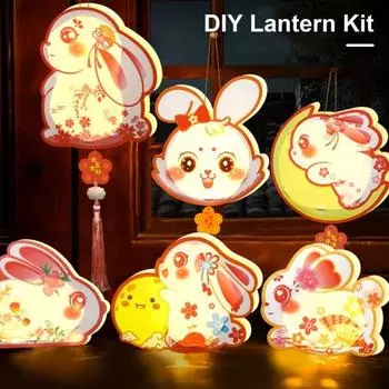 Фонарь в виде кролика в китайском стиле, бумажный фонарь своими руками, лунный фонарь в виде кролика со светодиодными лампами для