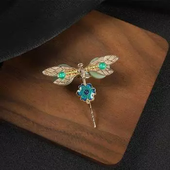 Chinese style retro literary dragonfly brooch Dongling jade cloisonne high-end temperament scarf pin niche accessories women
