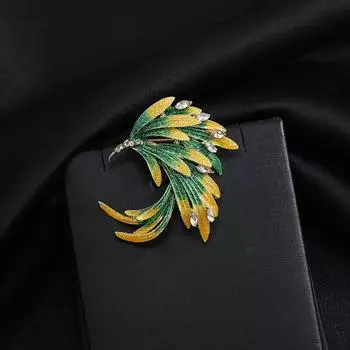 Chinese style retro phoenix tail feather brooch enamel gradual change diamond phoenix elegant brooch high-end temperament pin men and women