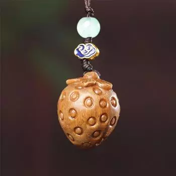 Chinese Style Sandalwood Key Chain Strawberry Lucky Cat Pendant Unique Mobile Phone Ring Men Strawberry(Style B)