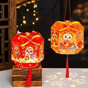 Chinese Style Snake Year Portable Lantern Paper Handmade New Year Luminous Lantern Traditional Cartoon Children Handheld Lantern other розовый